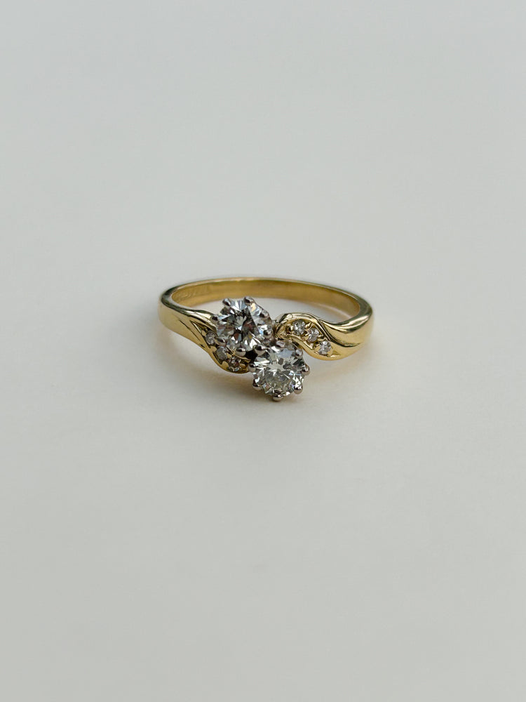 18ct gold diamond toi et moi ring with diamond shoulders, 0.25 carat each