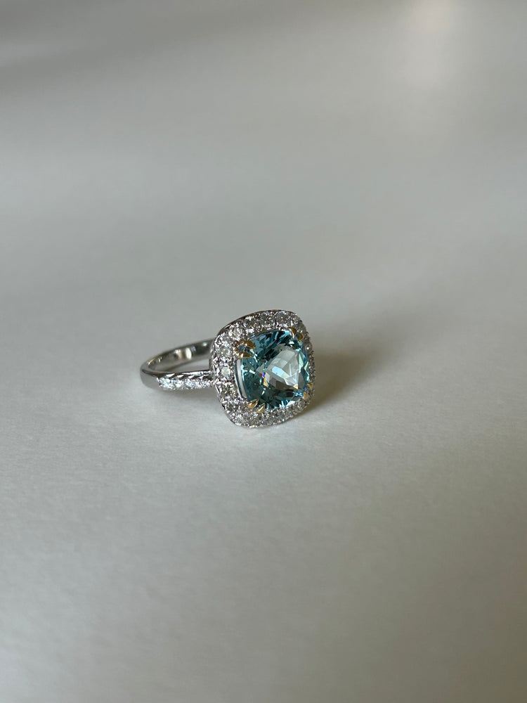 View of ring, show diamond shoulders.