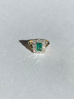 Octagonal 18ct yellow gold emerald & diamond cluster ring